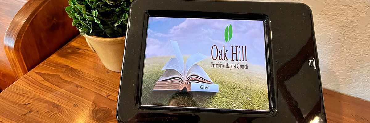 The donation kiosk in the church foyer
